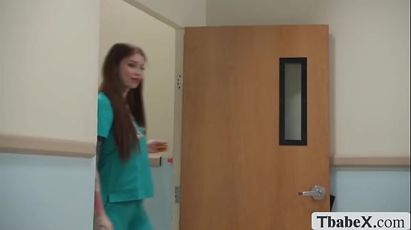 Gorgeous TS nurse give her lucky patient a head and rides it