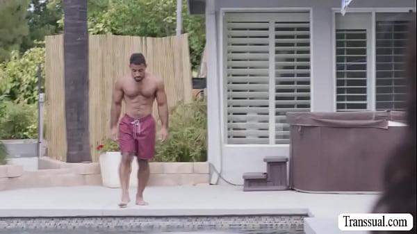 Horny Shemale Zariah craves for pool cleaners cock