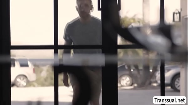 Thin shemale gets ass fucked in the kitchen
